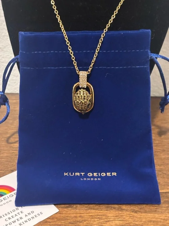 Kurt Geiger Gold Tone Oval Pendant Necklace with Pave Bail - Picture 10 of 10